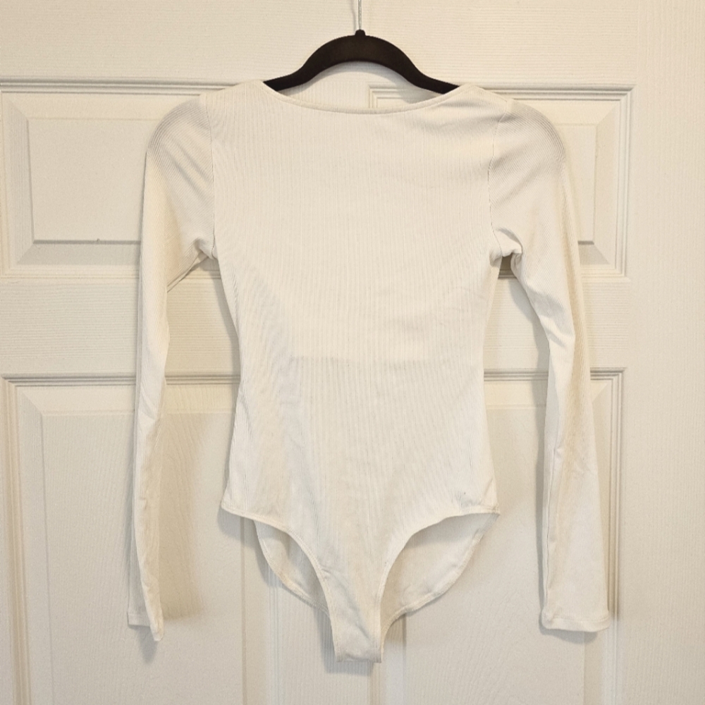 GIRLFRIEND COLLECTIVE White Ava Bateau Bodysuit Size Small NWT